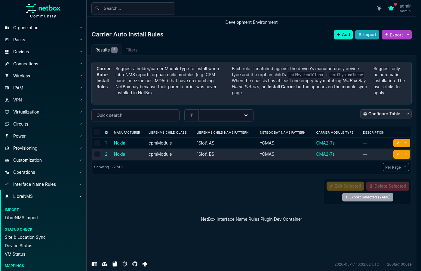 Carrier Auto-Install Rule List