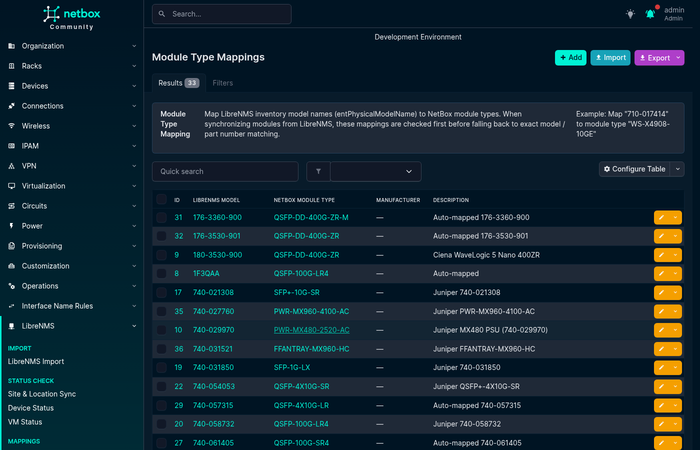 Module Type Mapping List
